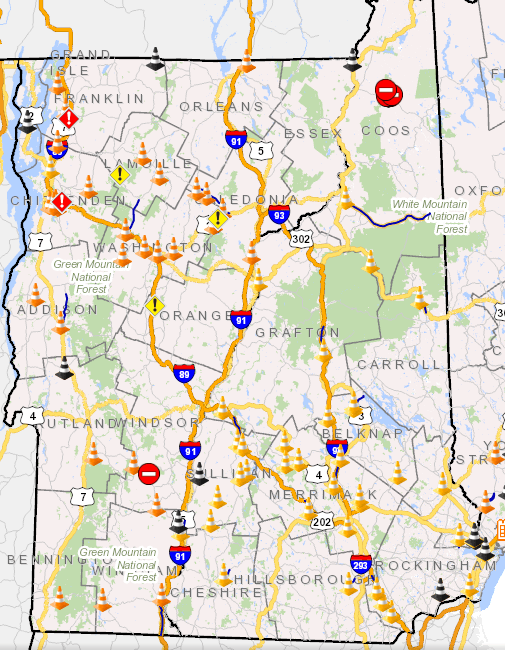 Vermont road closures and highway information.