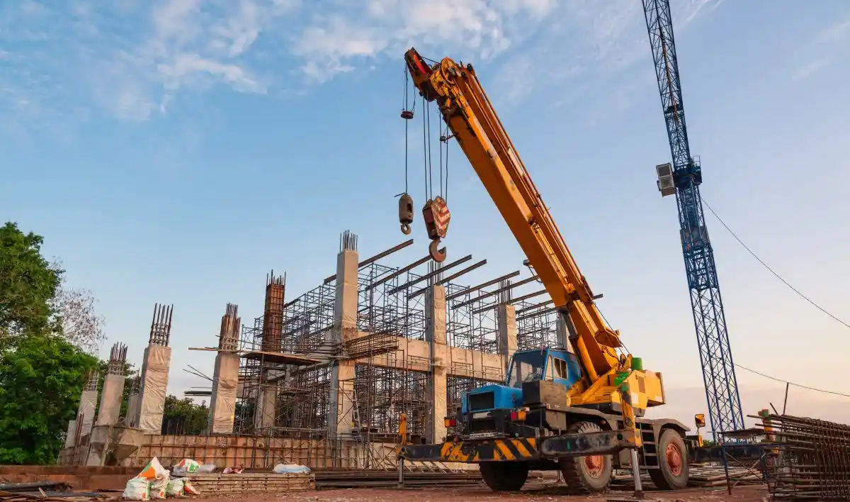 A crane rental at a construction site