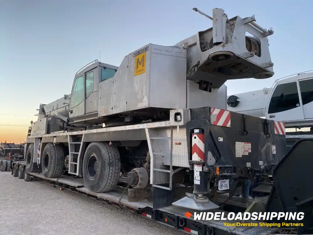 Crane truck being transported